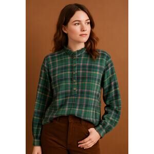 Anthropologie Pilcro SZ S Cropped Puff-Sleeve Soft Crinkle Plaid Blouse